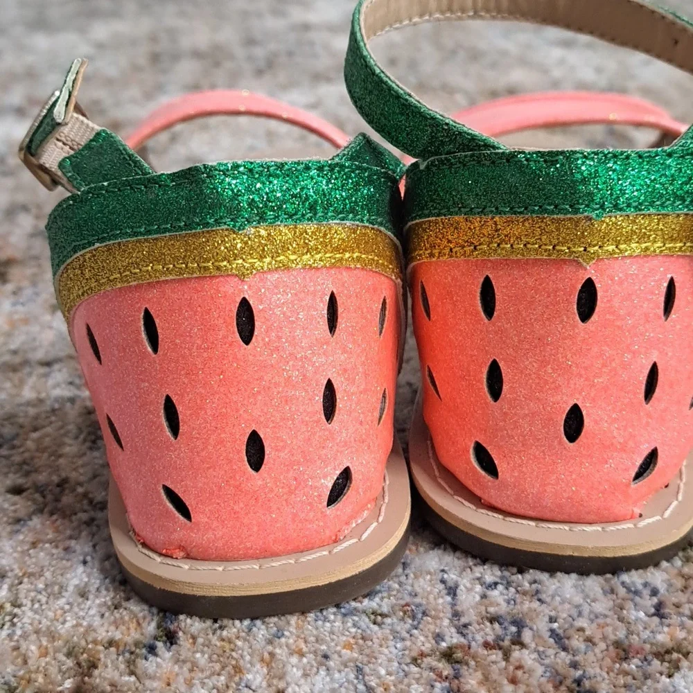 Crewcuts Girls Sandals K5 Glitter Watermelon Sparkly Straps Flats